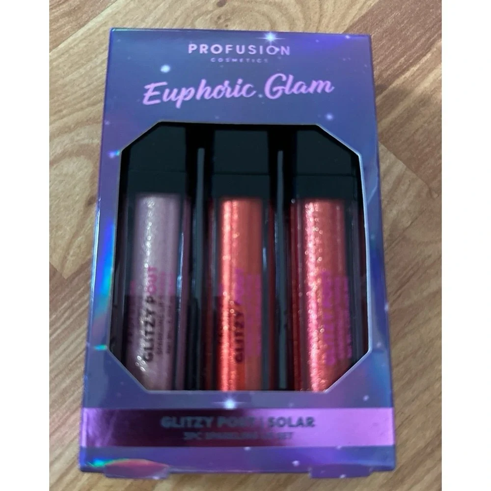 Profusion Cosmetics Euphoric Glam Glitzy Pout‎ Solar Sparkling Lip Set.